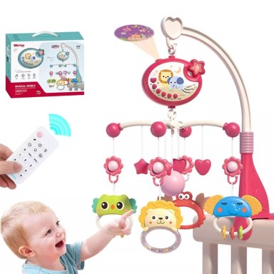 MÓVIL PARA CUNA LEÓN CON PROYECTOR Y CONTROL REMOTO ROJO