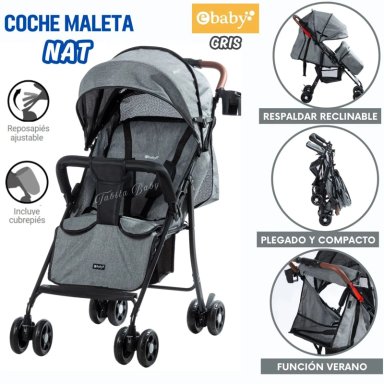 COCHE DE PASEO NAT MALETA CON CUBRE PIES PLEGABLE GRIS