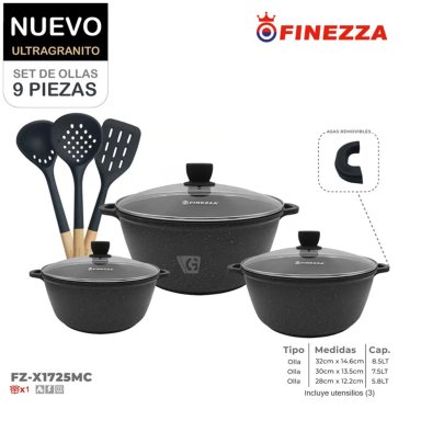 JUEGO DE OLLAS FINEZZA ULTRA GRANITO FZ-X1725MC DE 9 PZAS