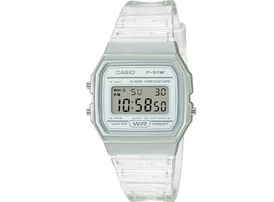 RELOJ CASIO MUJER DIGITAL F91WS-7 CLÁSICO TRANSPARENTE