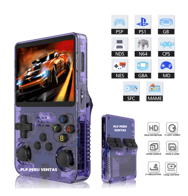 CONSOLA  R36S PURPURA VIDEOJUEGOS PORTÁTIL 128GB 4K - 1