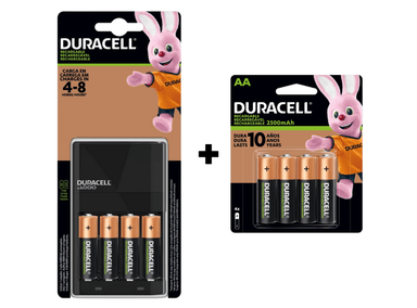 SET PILAS RECARGABLES DURACELL AA 2500 MAH +CARGADOR + 4 PILAS RECARGABLES