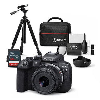 CÁMARA CANON R10 FULL HD 1920 X 1080 24.2MPX EOS + LENTE RF-S 18-45MM + KIT ULTIMATE ACCESORIOS - 1
