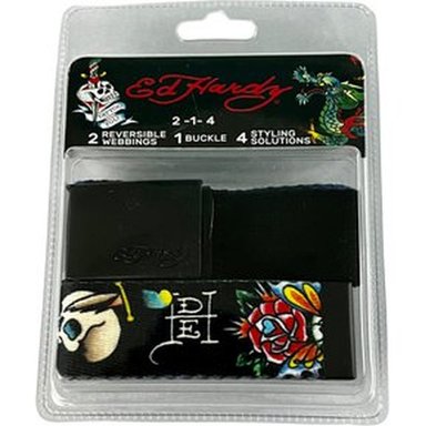 CINTURÓN ED HARDY 69780 NEGRO 2 EN 1 4 COMBINACIONES