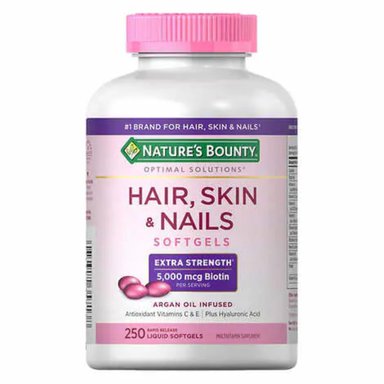 VITAMINAS EXTRA FUERTE HAIR SKIN Y NAILS BIOTINA NATURES BOUNTY 250 SOFTGELS 5000 MCG