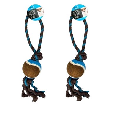 JUGUETE CON CUERDA ANUDADO PERROS DI520 SUPETMARKET CON CUERDA Y PELOTA DE TENIS PACKX2