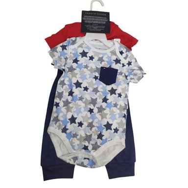 PACK BODYSUIT ALGODÓN BEBÉ NIÑO TOMMY HILFIGER AZUL MARINO ROJO 3 UNIDADES BODY BEBECRECE