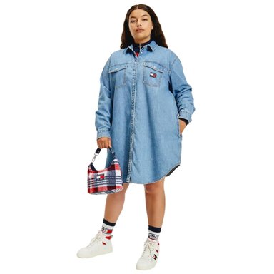 VESTIDO ALGODÓN MUJER TOMMY HILFIGER AZUL DENIM SLIM FIT BELTED CAMISERO JEAN RELAJADO