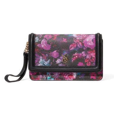 BILLETERA VICTORIA'S SECRET TECH-FLOWERS NEGRO WRISLET TECH PORTACELULAR FLORES