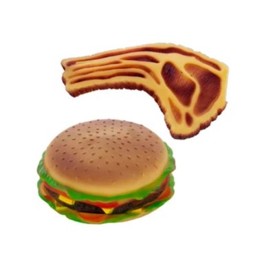 JUGUETE PERRO CHIRRIANTE SQUEAKY HAMBURGUESA Y BISTEC OD938 SUPETMARKET