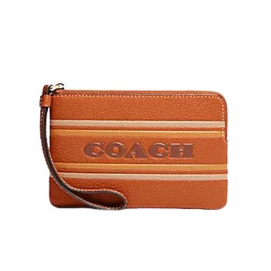 BILLETERA COACH CRN-ZIP-LTH CUERO NARANJA WRISLET DE CORNER ZIP