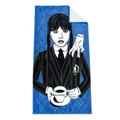 TOALLA ALGODÓN MUJER MARVELOUS AZUL HL01 PLAZA MGM WEDNESDAY MERLINA ADDAMS 69X137 CM - 2