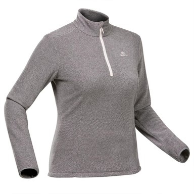 POLERA MUJER QUECHUA MH100 MICROFIBRA GRIS TREKING MEDIA CREMALLERA