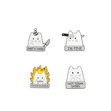 PINES MARVELOUS PINCATWHIT METAL PACK X4 DISEÑO GATITOS BLANCOS