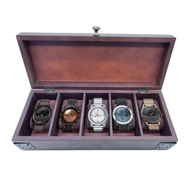 CAJA ORGANIZADORA PARA RELOJES DE MADERA - 5 COMPARTIMIENTOS