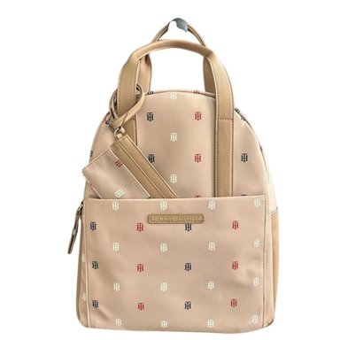 MOCHILA TOMMY HILFIGER TOUR AVES POCHOTE BEIGE CON TARJETERO MONOGRAMA