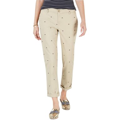 PANTALON URBANO NORMAL MOM MUJER TOMMY HILFIGER BEIGE HIGH RISE KICK BOOT HEART HAMPTON CHINO