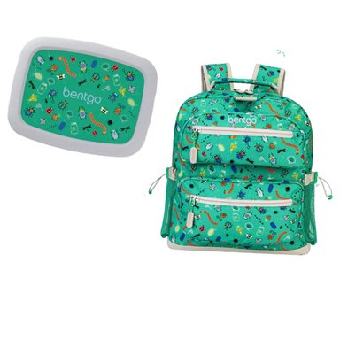 SET BENTGO BUGS VERDE LONCHERA Y MOCHILA ESCOLAR KIDS
