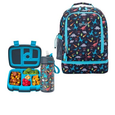 SET BENTGO DINOSAURIO AZUL MOCHILA 2 EN 1 LONCHERA Y TOMATODO - 1