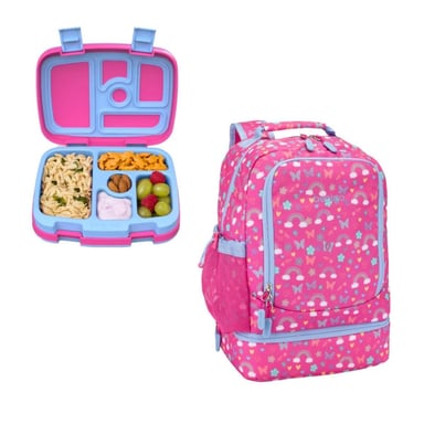 SET BENTGO ARCOIRIS Y MARIPOSAS ROSADO MOCHILA 2 EN 1 Y LONCHERA KIDS - 1