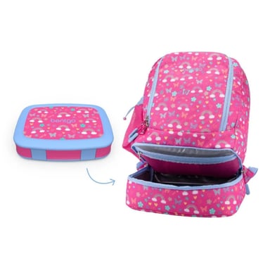 SET BENTGO ARCOIRIS Y MARIPOSAS ROSADO MOCHILA 2 EN 1 Y LONCHERA KIDS - 2