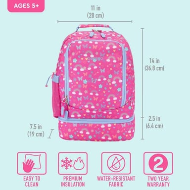 SET BENTGO ARCOIRIS Y MARIPOSAS ROSADO MOCHILA 2 EN 1 Y LONCHERA KIDS - 5