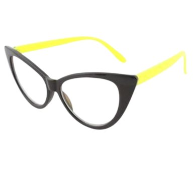MONTURA DE LENTES O GAFAS CATEYE NEGRO CON PATAS AMARILLAS