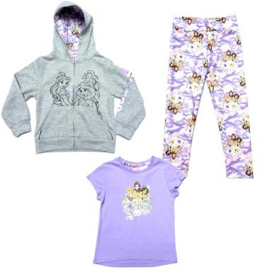 CONJUNTO DE 3 PIEZAS LEGGIN, CASACA Y POLO PRINCESAS DE DISNEY TALLA 5