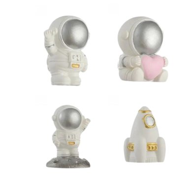 PACK 4 ASTRONAUTAS MINIATURA DECORACIÓN DE HOGAR - PLATEADO