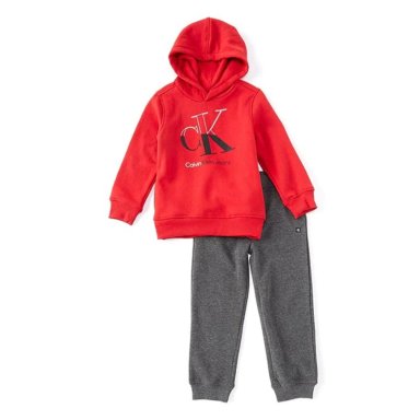 2-PACK CONJUNTO BUZO Y POLERA CALVIN KLEIN NIÑO - ROJO GRIS 18MESES