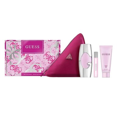 SET 4 PZS NECESER, LOCION CORPORAL, PERFUME EDT GUESS 75 ML Y TRAVEL SIZE