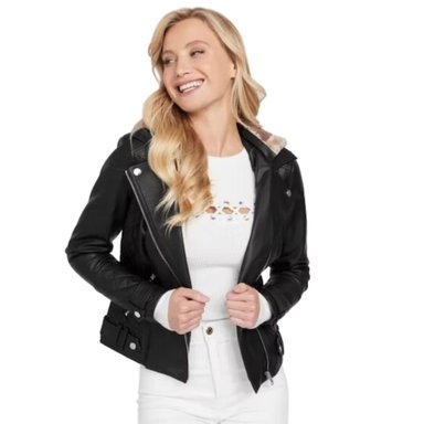 CASACA PARA MUJER GUESS BAKER HOODIE PU - NEGRO