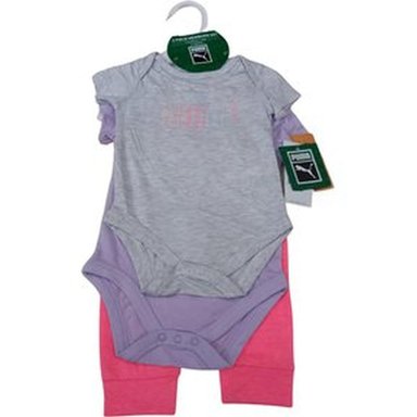 3 PACK BODY BODYSUIT O BEBECRECE CON BUZO PUMA PARA NIÑA PLOMO/FUCSIA