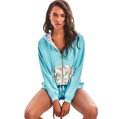 SUDADERA CON CAPUCHA Y CIERRE HURLEY MUJER - CELESTE