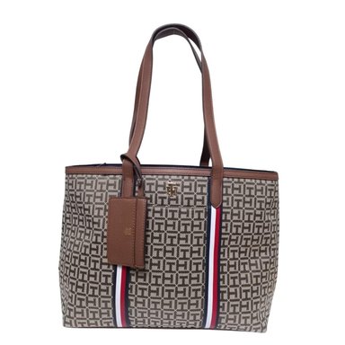 CARTERA TOTE CON TARJETERO TOMMY HILFIGER STRIPES MONOGRAM - BEIGE TAMAÑO TALLA ÚNICA