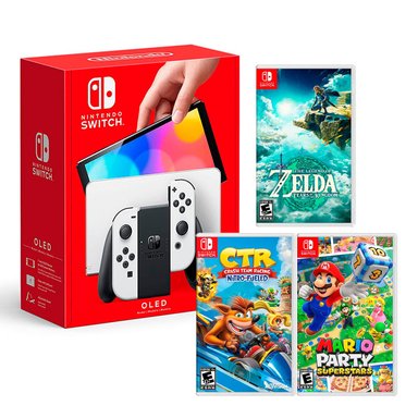 CONSOLA NINTENDO SWITCH MODELO OLED BLANCO + ZELDA TEARS OF THE KINGDOM + CRASH TEAM RACING + MARIO PARTY SUPERSTAR - 1