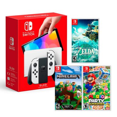 CONSOLA NINTENDO SWITCH MODELO OLED BLANCO + ZELDA TEARS OF THE KINGDOM + MINECRAFT+ MARIO PARTY SUPERSTAR - 1