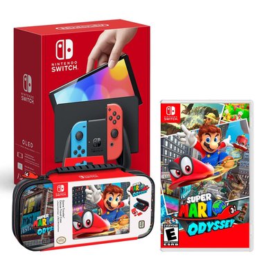 CONSOLA NINTENDO SWITCH MODELO OLED NEON + MARIO ODYSSEY + ESTUCHE ODYSSEY - 1