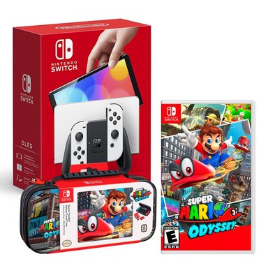 CONSOLA NINTENDO SWITCH MODELO OLED BLANCO + MARIO ODYSSEY + ESTUCHE ODYSSEY - 1