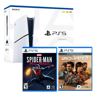 CONSOLA SONY SLIM PS5 PLAYSTATION 5 CON LECTOR DISCOS + SPIDERMAN MILES MORALES + UNCHARTED LEGACY OF THIEVES COLLECTION - 1