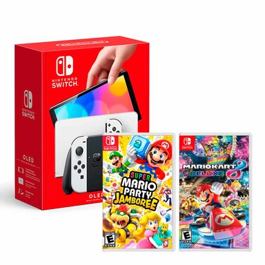CONSOLA NINTENDO SWITCH MODELO OLED BLANCO + MARIO PARTY JAMBOREE + MARIO KART - 1