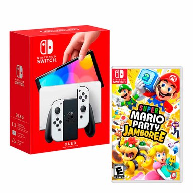 CONSOLA NINTENDO SWITCH MODELO OLED BLANCO + MARIO PARTY JAMBOREE - 1