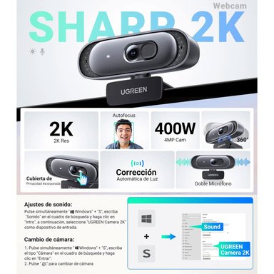 CAMARA USB UGREEN 2K 30FPS CM778 35626 BLACK - 3