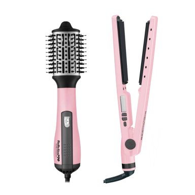 COMBO BABYLISSPRO PLANCHA IÓNICA + CEPILLO ELÉCTRICO PINK BLACK