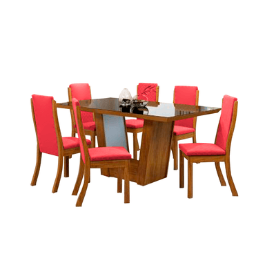 JUEGO COMEDOR HOME PREMIUM VALERIA 6 SILLAS ROJO