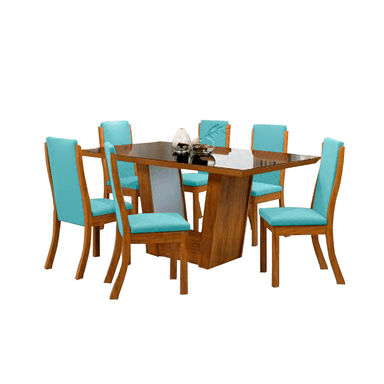 JUEGO COMEDOR HOME PREMIUM VALERIA 6 SILLAS CELESTE