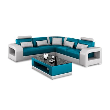 SECCIONAL HOME PREMIUM PENELOPE TURQUESA ESQUINERO + MESA CENTRO