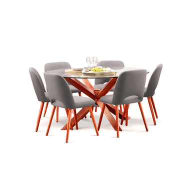 JUEGO COMEDOR HOME PREMIUM CATALEYA 6 SILLAS GRIS CATA