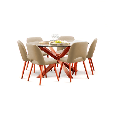 JUEGO COMEDOR HOME PREMIUM ESPERANZA 6 SILLAS BEIGE CATALEYA