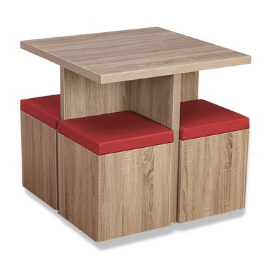 JUEGO COMEDOR HOME PREMIUM SUKOSHI 4 ASIENTOS ROJO BAÚL
